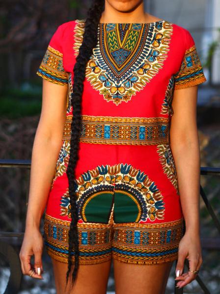 Romwe Dashiki Crop Top With High Waist Shorts