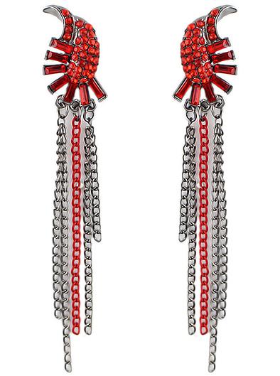 Romwe Red Diamond Chain Tassel Earrings