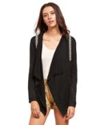 Romwe Black Tape Detail Lapel Knitted Cardigan