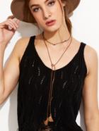 Romwe Brown Faux Leather Tassel Wrap Choker Necklace
