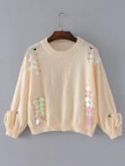 Romwe Sequin Detail Tie Sleeve Sweater