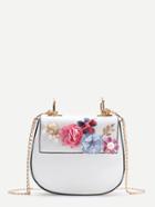 Romwe Random Color Applique Flower Saddle Chain Bag