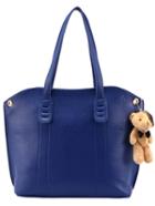 Romwe Blue Zipper Bear Embellished Pu Bag