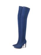 Romwe Point Toe Thigh High Denim Boots