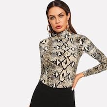 Romwe High Neck Snakeskin Print Tee