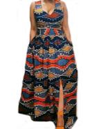 Romwe Wave Print Crop Tank Top With Long Skirt