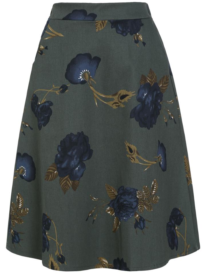 Romwe Flower Print Vintage Skirt