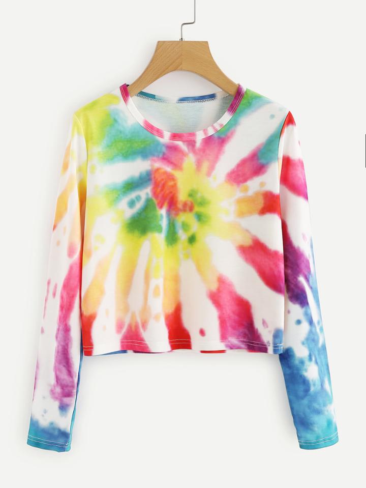Romwe Tie Die Crop Tee