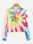 Romwe Tie Die Crop Tee