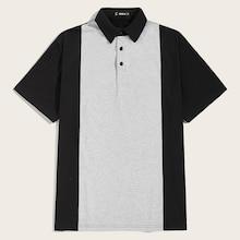 Romwe Guys Heathered Grey Panel Two Tone Polo Shirt