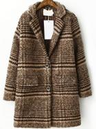 Romwe Lapel Plaid Coffee Coat