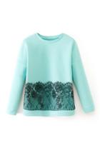 Romwe Lace Panel Green Sweatshirt