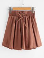 Romwe Eyelet Lace Up Shirred Waist Skirt