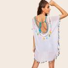 Romwe Tie Back Tassel Detail Crochet Yoke Cover Up