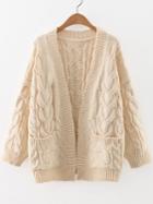Romwe Beige Cable Knit Front Pocket Cardigan