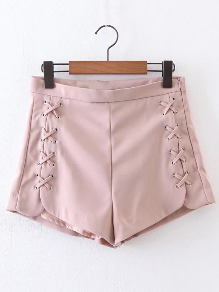 Romwe Lace Up Grommet Loose Shorts