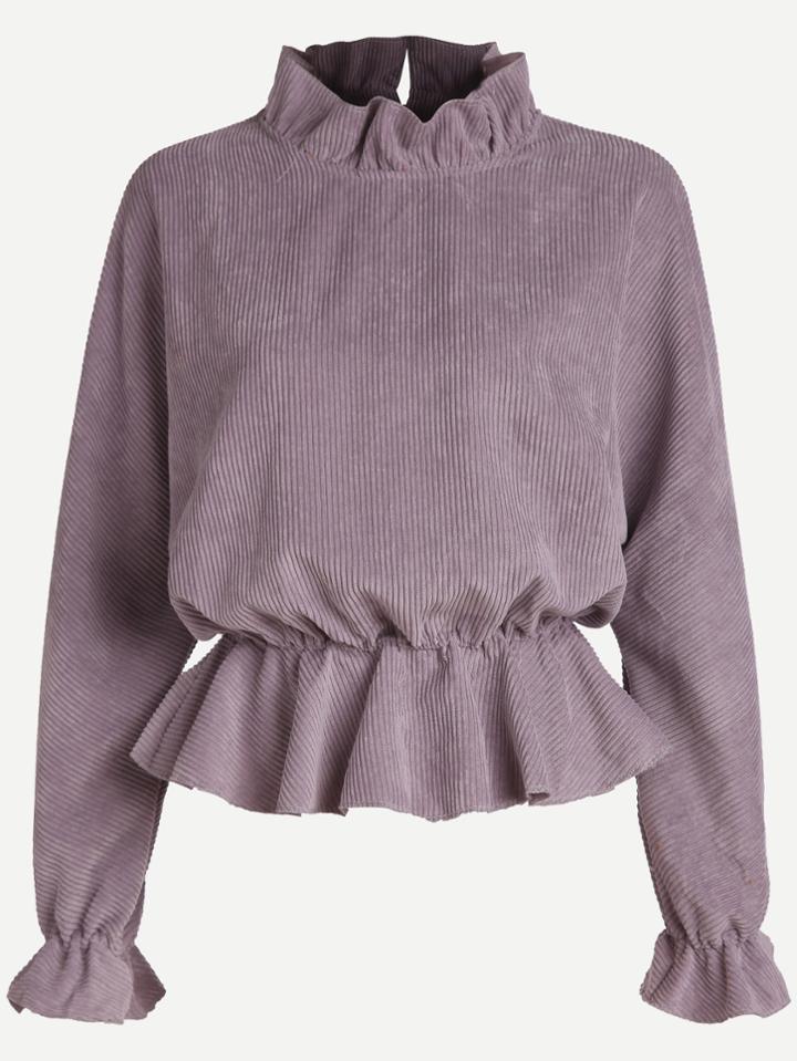 Romwe High Neck Ruffle Trim Zipper Back Top