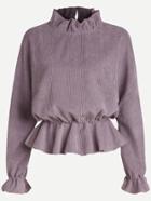 Romwe High Neck Ruffle Trim Zipper Back Top