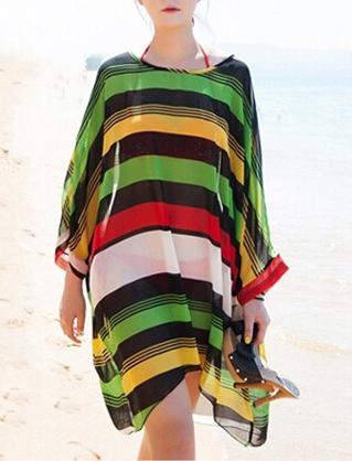 Romwe Long Sleeve Striped Chiffon Top