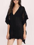 Romwe Black Lace Insert Ruffled Hem Chiffon Poncho Dress