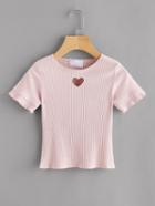 Romwe Heart Cut Out Ribbed Tee