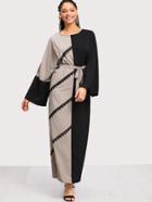 Romwe Two Tone Contrast Crochet Long Hijab Dress