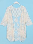 Romwe Half Sleeve Sheer Lace Embroidered Blouse