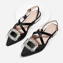 Romwe Jewelled Decor Criss Cross Slingback Flats