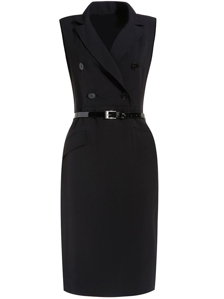 Romwe Black V Neck Sleeveless Drawstring Pockets Coat