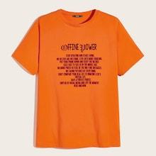 Romwe Guys Neon Orange Slogan Print Tee