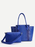 Romwe Blue Snake Embossed Tote Bag With Crossbody Bag