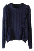 Romwe Falbala Sheer Navy Blue Jumper