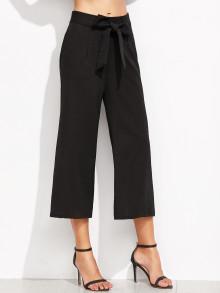 Romwe Cropped Self Tie Wide Leg Pants