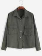 Romwe Green Dropped Shoulder Seam Fray Hem Jacket