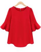 Romwe Half Sleeve Flouncing Chiffon Red Blouse