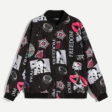 Romwe Guys Zip Up Mixed Print Bomber Jacket