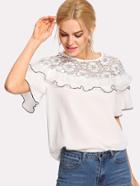 Romwe Floral Lace Insert Ruffle Top