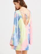 Romwe Multicolor Tie Dye Print Bell Sleeve Tee Dress