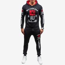 Romwe Men Letter & Figure Print Hoodie With Pants