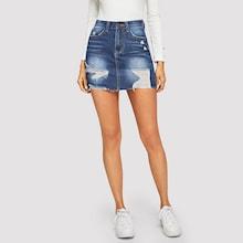 Romwe 5-pocket Ripped Detail Bodycon Denim Skirt