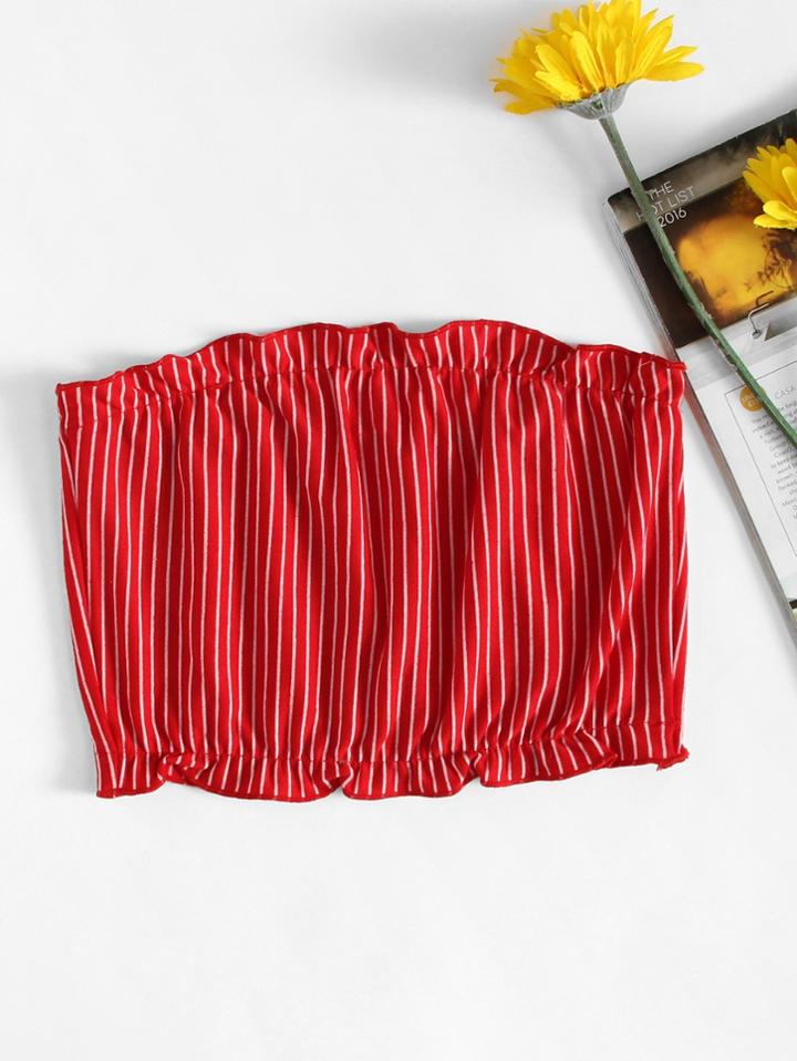 Romwe Frill Trim Striped Tube Top