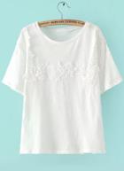 Romwe Contrast Lace White T-shirt