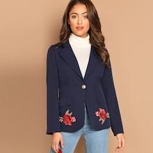 Romwe Flower Applique One Button Fitted Blazer