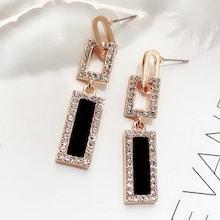Romwe Double Rhinestone Rectangle Drop Earrings
