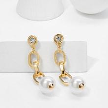 Romwe Faux Pearl Chain Drop Earrings