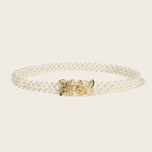 Romwe Rhinestone Detail Buckle Faux Pearl Waist Belt