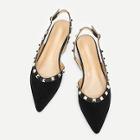 Romwe Studded Decor & Slingback Flats