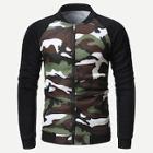 Romwe Men Contrast Raglan Sleeve Camouflage Print Zip Up Sweatshirt