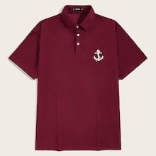 Romwe Guys Anchor Print Polo Shirt