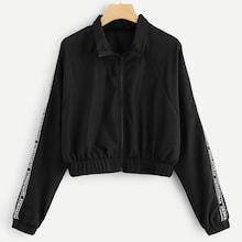 Romwe Zip Front Letter Print Jacket